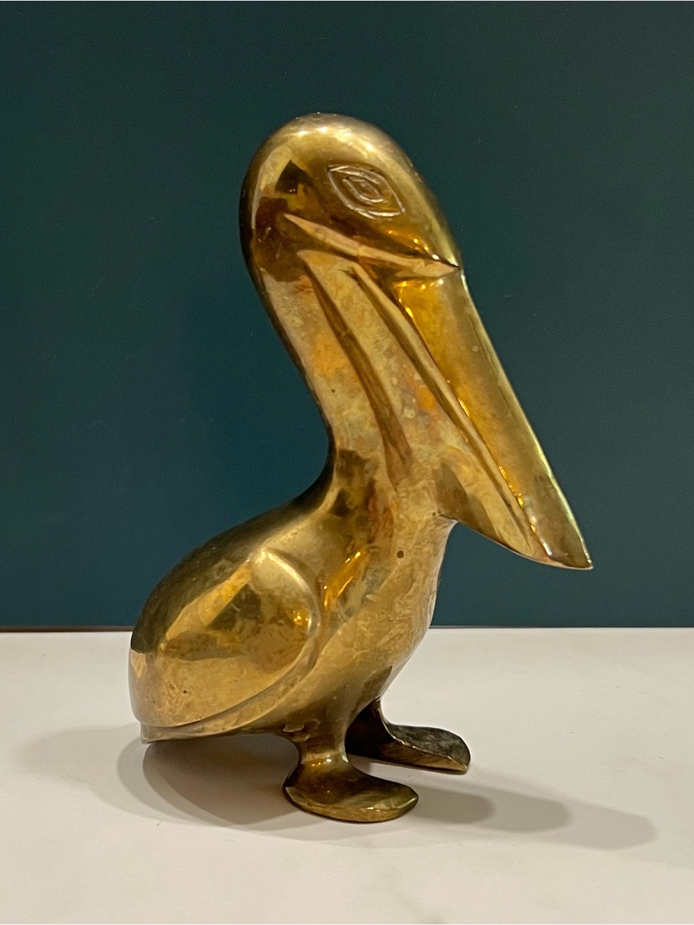 Vintage Brass Pelican Figurine Mid Century Modern Hollywood Regency Decor 6”